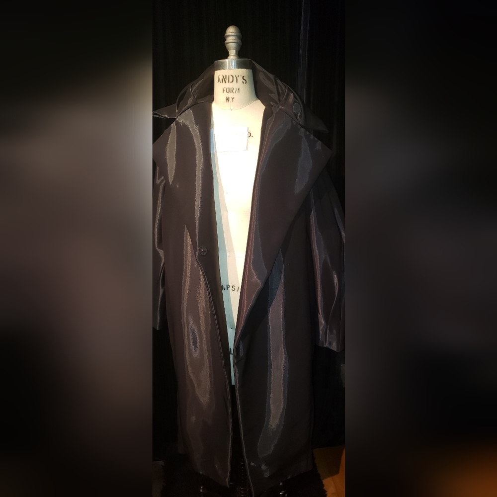 Donna Karan Black Label silk cocoon tailored sleeves glossy black coat - Picture 14 of 16
